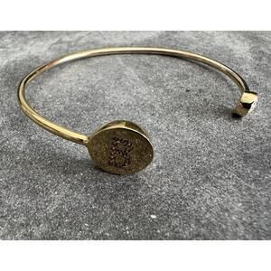 Henri Bendel Gold-Tone “B” Initial Crystal Cuff Bracelet Open Bangle Logo Endcap